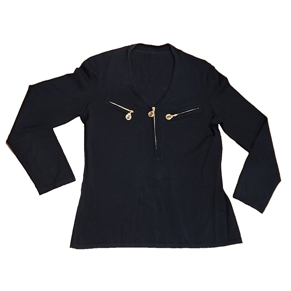 1 of a kind ESCADA size 40 US 10 M Wool 1/4 zip v neck long sleeve Sweater black